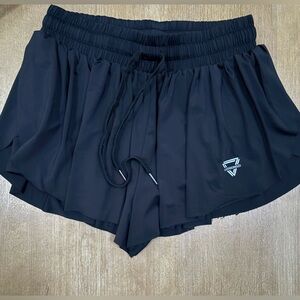 Luogongzi Black Women's Athletic Shorts with Drawstring Waist